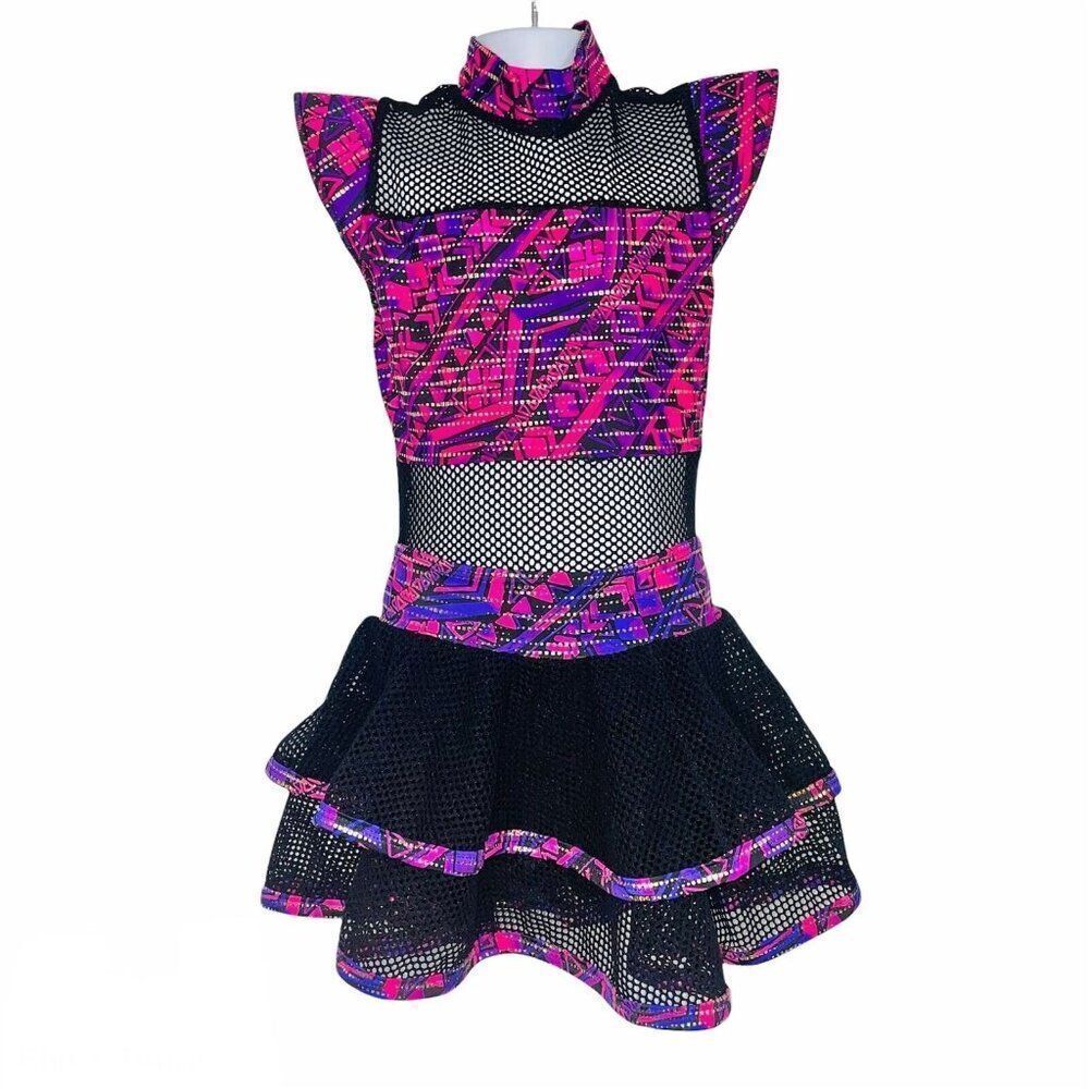 Dansco Girls M Black Pink Leotard Skirt Hip Hop Competition Dance Costume